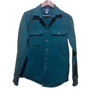 J Crew Mens Emerald Green Heavyweight Cotton Chamois Shirt Jacket Pockets Sz Sm